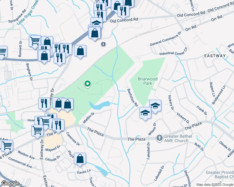 map of restaurants, bars, coffee shops, grocery stores, and more near 4631 Highlake Drive in Charlotte