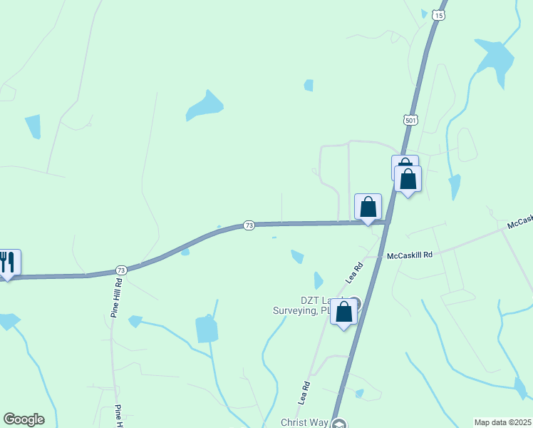 map of restaurants, bars, coffee shops, grocery stores, and more near 316 North Carolina 73 in Moore County