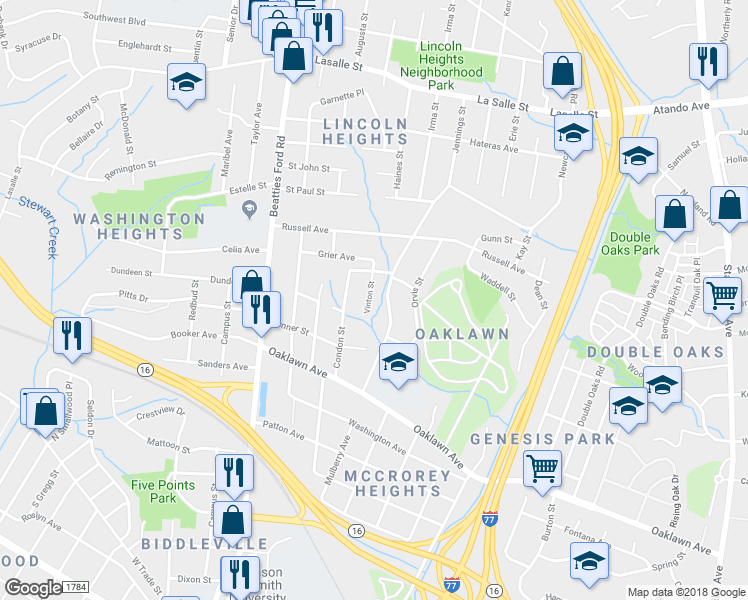 map of restaurants, bars, coffee shops, grocery stores, and more near in Charlotte