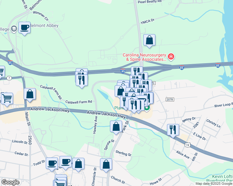 map of restaurants, bars, coffee shops, grocery stores, and more near 864 Hawley Avenue in Belmont