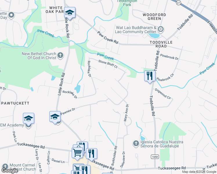 map of restaurants, bars, coffee shops, grocery stores, and more near 1904 Mary Ann Drive in Charlotte