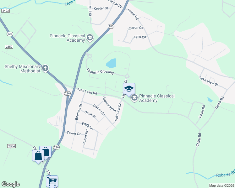 map of restaurants, bars, coffee shops, grocery stores, and more near in Cleveland County