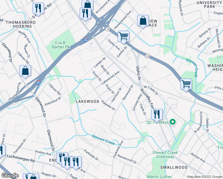 map of restaurants, bars, coffee shops, grocery stores, and more near 239 Jones Street in Charlotte