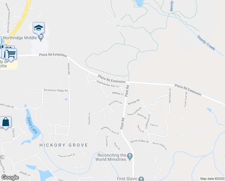 map of restaurants, bars, coffee shops, grocery stores, and more near 6471 Matlea Court in Charlotte