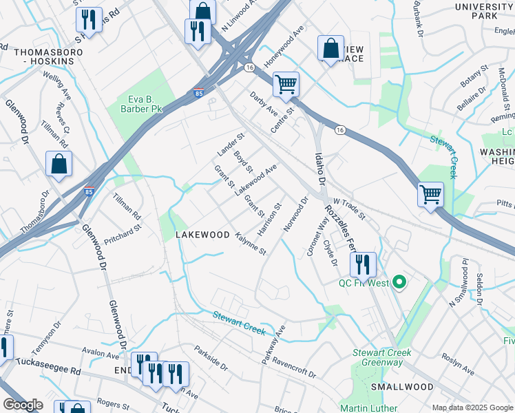 map of restaurants, bars, coffee shops, grocery stores, and more near 239 Jones Street in Charlotte