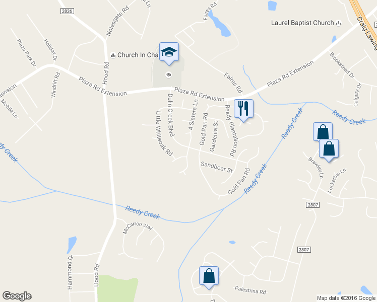 map of restaurants, bars, coffee shops, grocery stores, and more near 8318 4 Sisters Lane in Charlotte