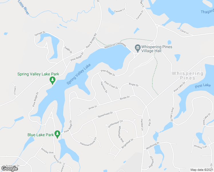map of restaurants, bars, coffee shops, grocery stores, and more near 9 Pine Crest Drive in Whispering Pines
