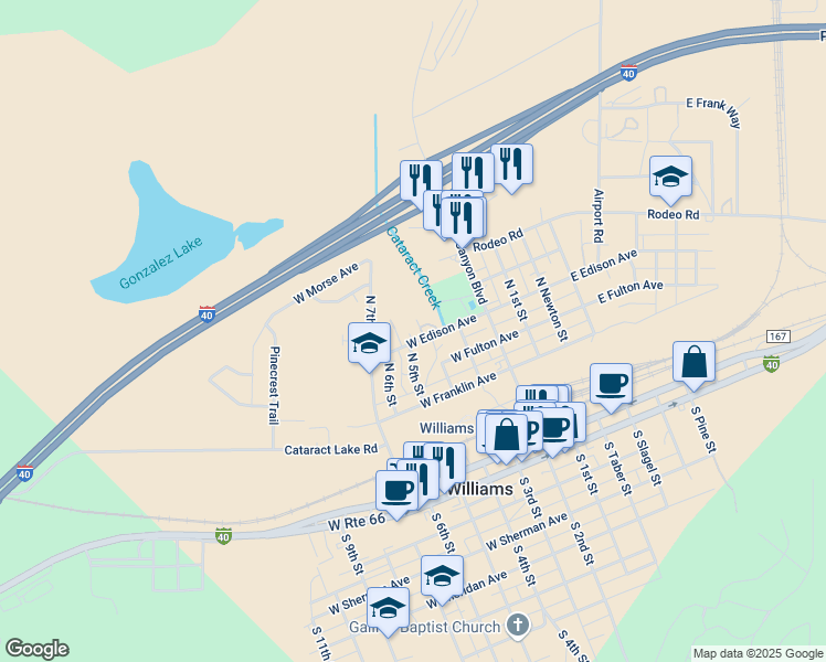 map of restaurants, bars, coffee shops, grocery stores, and more near 420 West Edison Avenue in Williams