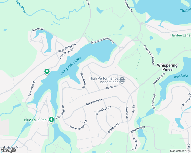 map of restaurants, bars, coffee shops, grocery stores, and more near 9 Pine Crest Drive in Whispering Pines