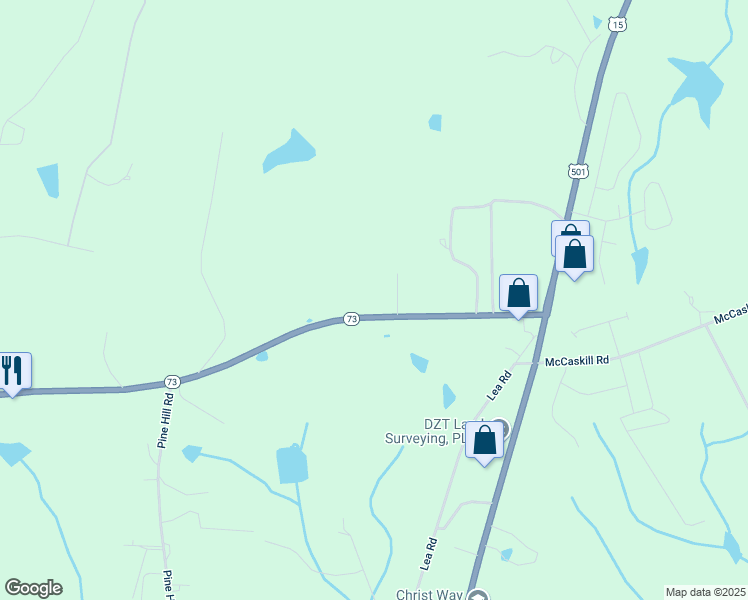 map of restaurants, bars, coffee shops, grocery stores, and more near 316 North Carolina 73 in Moore County