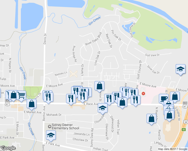 map of restaurants, bars, coffee shops, grocery stores, and more near 2704 Oak Meadow Place in Searcy