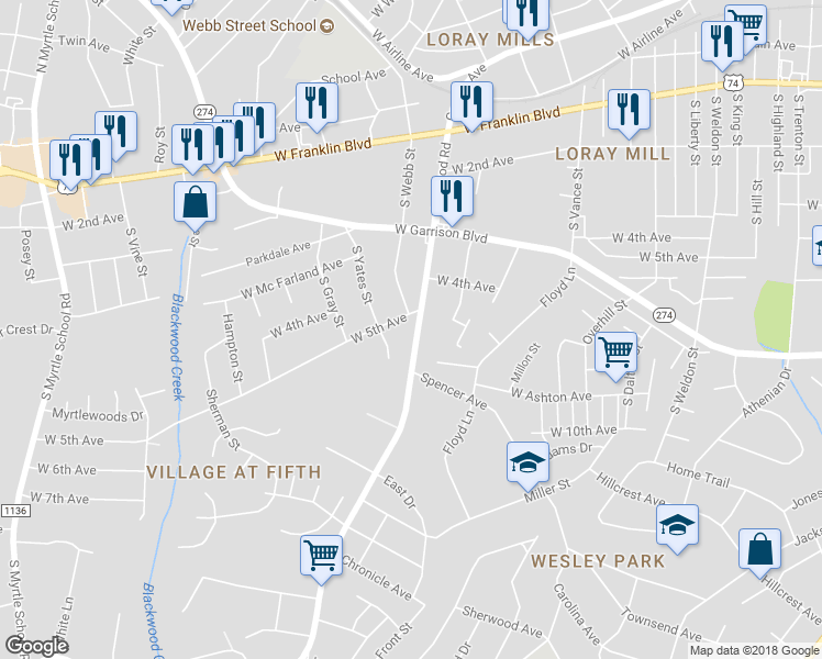map of restaurants, bars, coffee shops, grocery stores, and more near 605 Linwood Road in Gastonia