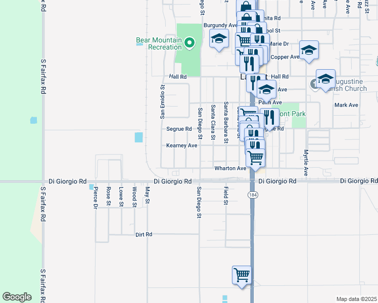 map of restaurants, bars, coffee shops, grocery stores, and more near 11005 San Gorgonio Street in Lamont