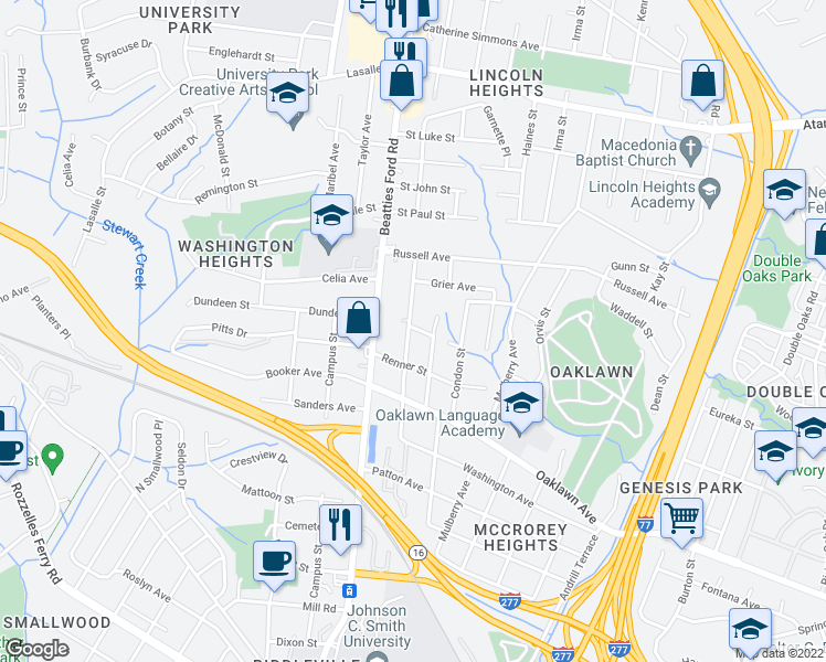 map of restaurants, bars, coffee shops, grocery stores, and more near 1228 Fairmont St in Charlotte