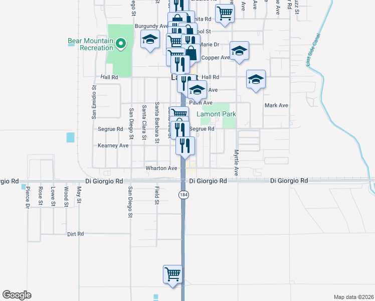 map of restaurants, bars, coffee shops, grocery stores, and more near 11015 Main Street in Lamont