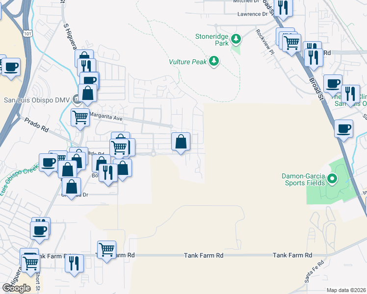map of restaurants, bars, coffee shops, grocery stores, and more near 429 Junipero Way in San Luis Obispo