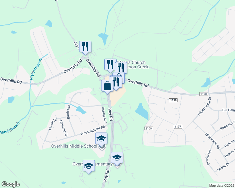 map of restaurants, bars, coffee shops, grocery stores, and more near 3260 Ray Road in Spring Lake