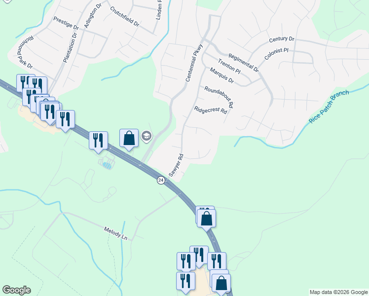 map of restaurants, bars, coffee shops, grocery stores, and more near 176 Sawyer Road in Cameron