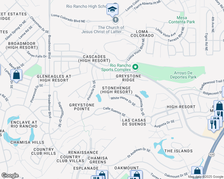 map of restaurants, bars, coffee shops, grocery stores, and more near 3458 White Horse Drive Southeast in Rio Rancho