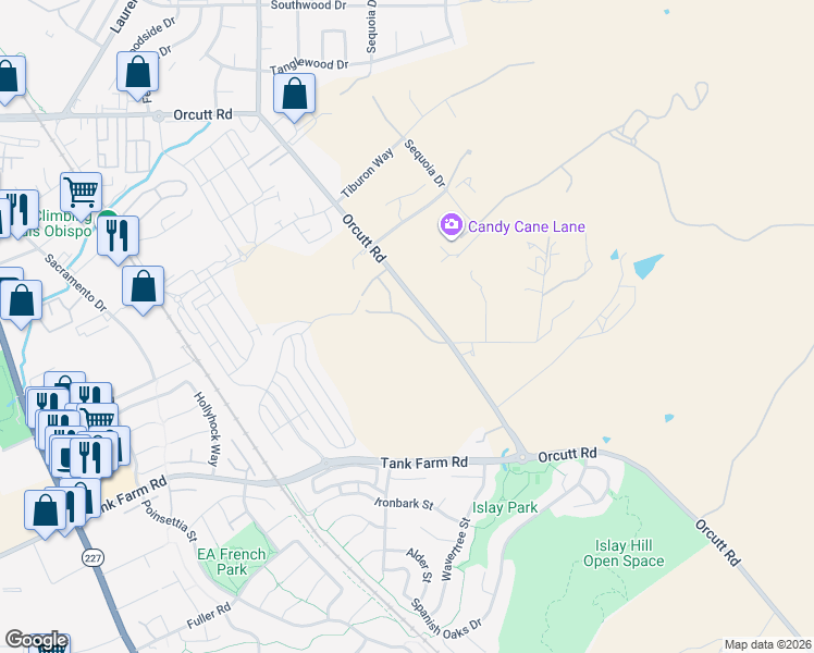 map of restaurants, bars, coffee shops, grocery stores, and more near 1463 Hansen Lane in San Luis Obispo