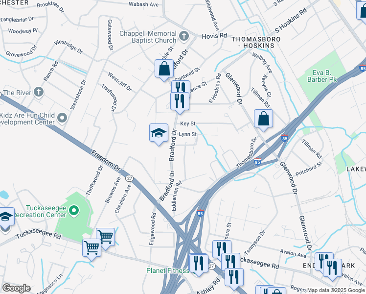 map of restaurants, bars, coffee shops, grocery stores, and more near 600 Robertson Avenue in Charlotte