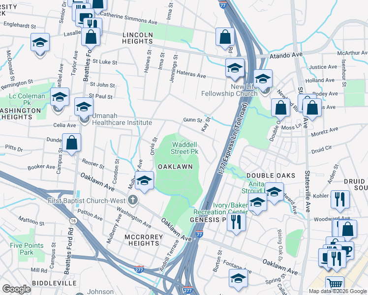 map of restaurants, bars, coffee shops, grocery stores, and more near in Charlotte