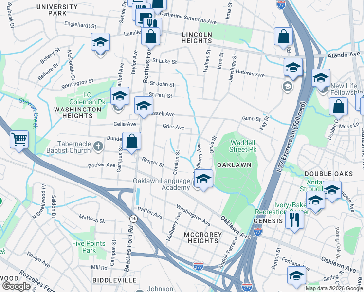 map of restaurants, bars, coffee shops, grocery stores, and more near in Charlotte
