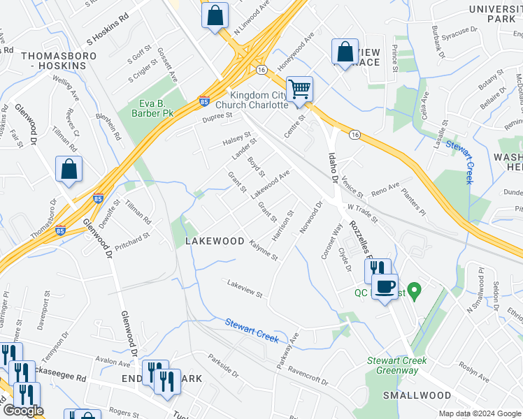 map of restaurants, bars, coffee shops, grocery stores, and more near 315 Lakewood Avenue in Charlotte