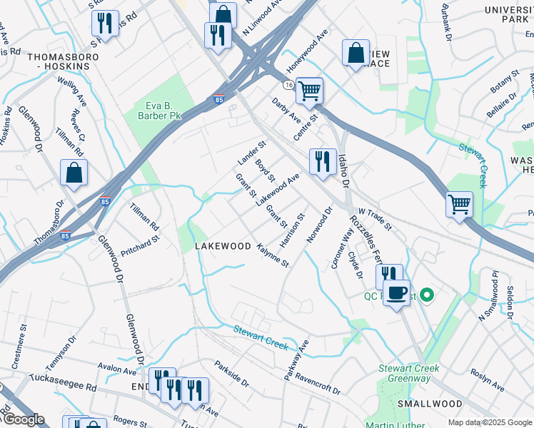 map of restaurants, bars, coffee shops, grocery stores, and more near 315 Lakewood Avenue in Charlotte