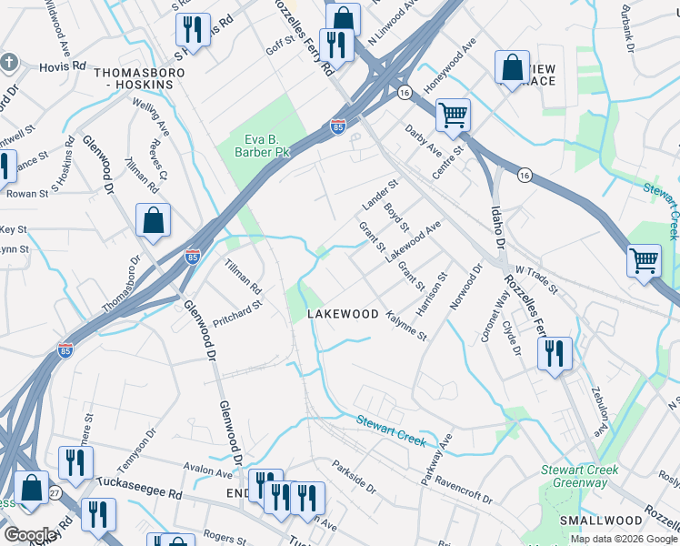 map of restaurants, bars, coffee shops, grocery stores, and more near 3425 Mable Hubbard Drive in Charlotte