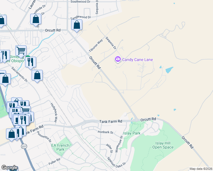 map of restaurants, bars, coffee shops, grocery stores, and more near 1463 Hansen Lane in San Luis Obispo