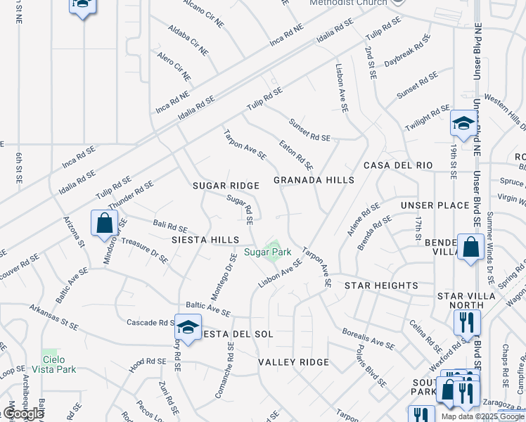 map of restaurants, bars, coffee shops, grocery stores, and more near 222 Sugar Ridge Loop Southeast in Rio Rancho