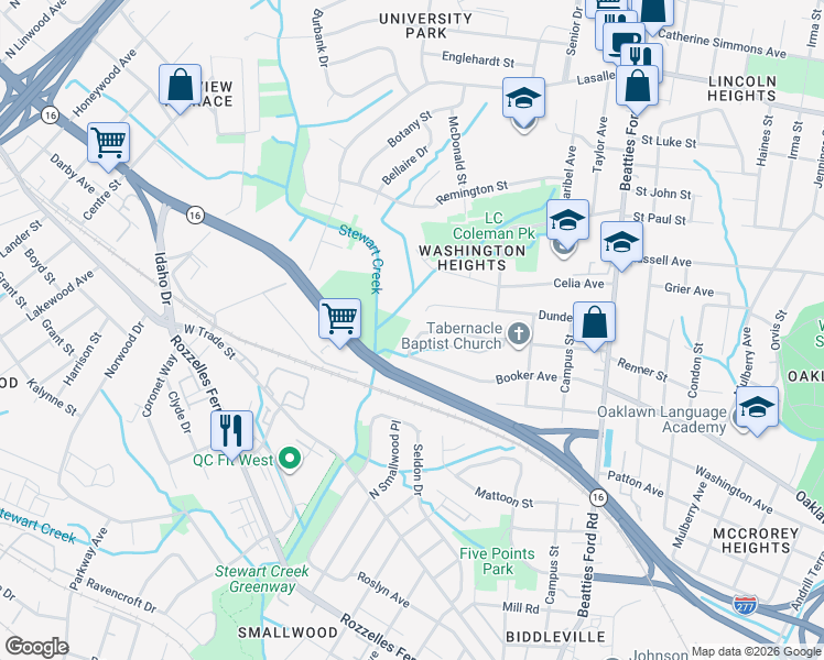 map of restaurants, bars, coffee shops, grocery stores, and more near 2722 Pitts Drive in Charlotte