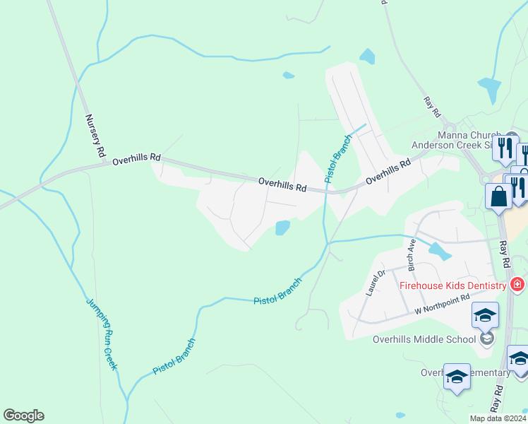 map of restaurants, bars, coffee shops, grocery stores, and more near Marthas Lane in Harnett County