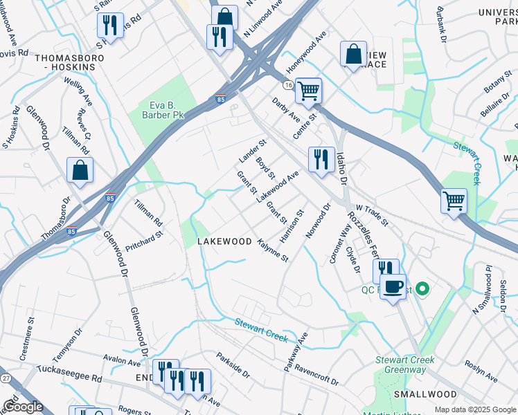 map of restaurants, bars, coffee shops, grocery stores, and more near 315 Lakewood Avenue in Charlotte