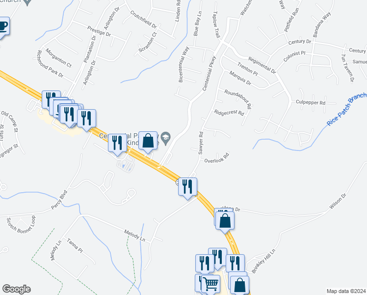 map of restaurants, bars, coffee shops, grocery stores, and more near 52 Longleaf Circle in Cameron