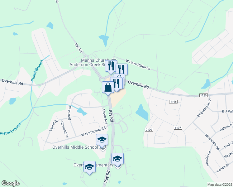 map of restaurants, bars, coffee shops, grocery stores, and more near 3260 Ray Road in Spring Lake