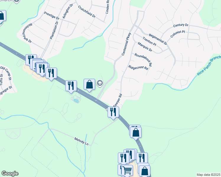 map of restaurants, bars, coffee shops, grocery stores, and more near 52 Longleaf Circle in Cameron