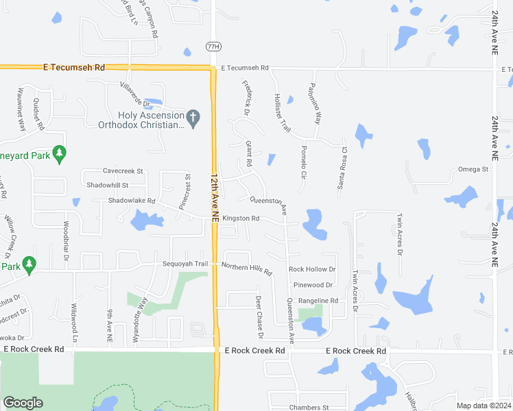 map of restaurants, bars, coffee shops, grocery stores, and more near 3012 Queenston Avenue in Norman