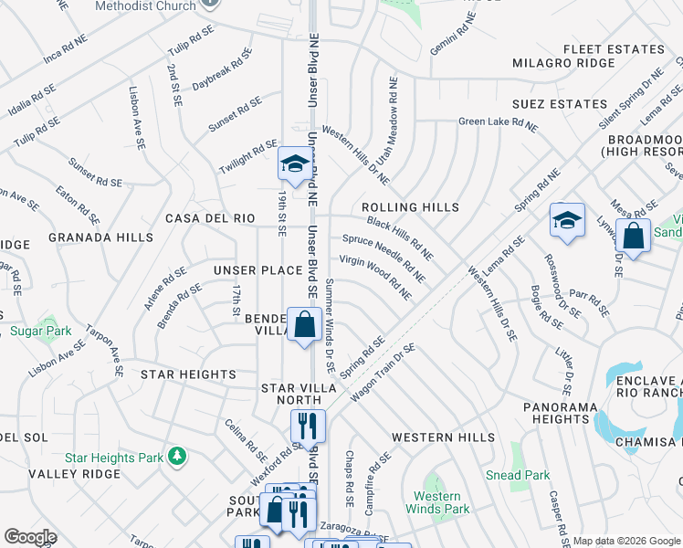 map of restaurants, bars, coffee shops, grocery stores, and more near 2010 Twisted Juniper Road Southeast in Rio Rancho