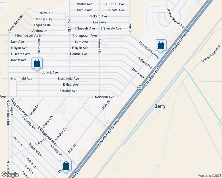 map of restaurants, bars, coffee shops, grocery stores, and more near 3925 East Butler Avenue in Kingman