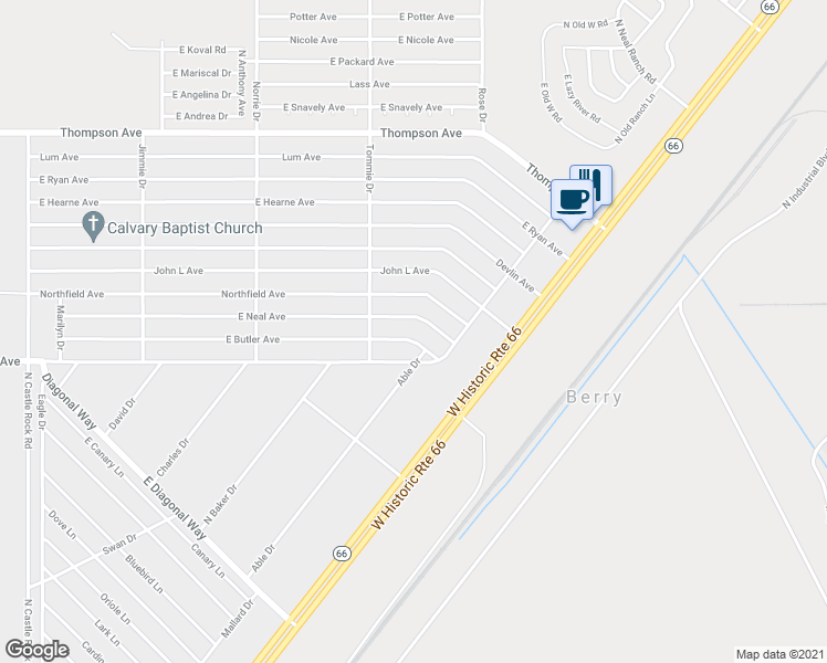 map of restaurants, bars, coffee shops, grocery stores, and more near 3925 East Butler Avenue in Kingman