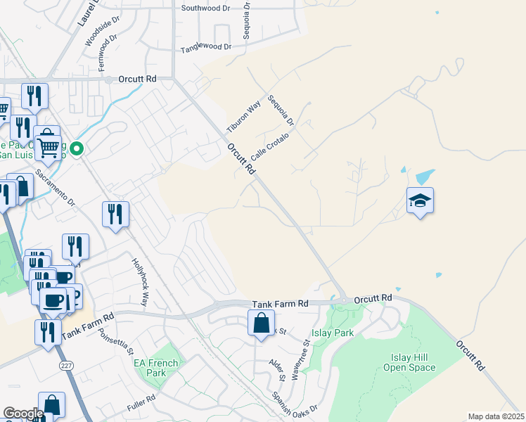 map of restaurants, bars, coffee shops, grocery stores, and more near 1451 Hansen Lane in San Luis Obispo