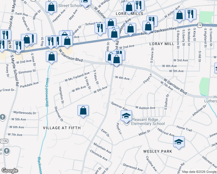 map of restaurants, bars, coffee shops, grocery stores, and more near 605 Linwood Road in Gastonia