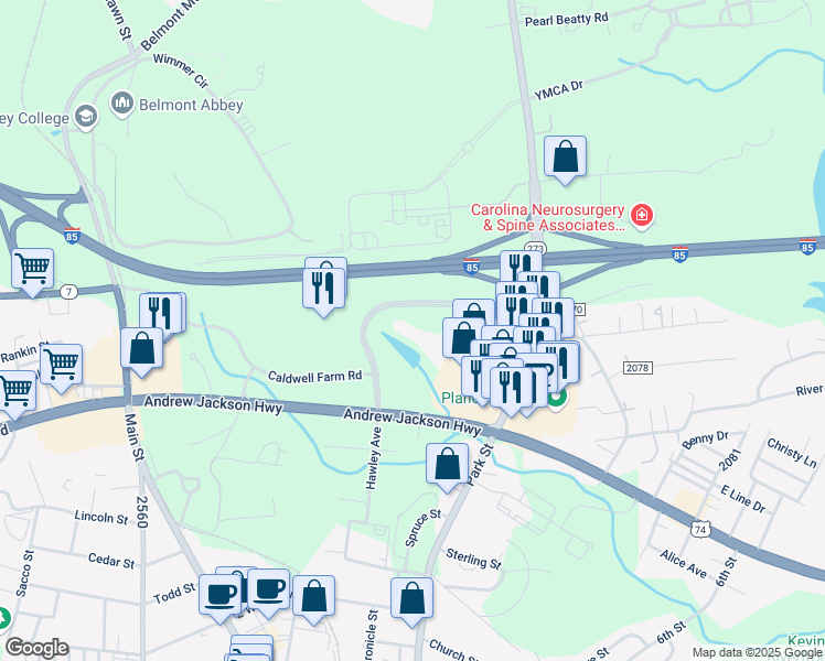 map of restaurants, bars, coffee shops, grocery stores, and more near 844 Hawley Avenue in Belmont