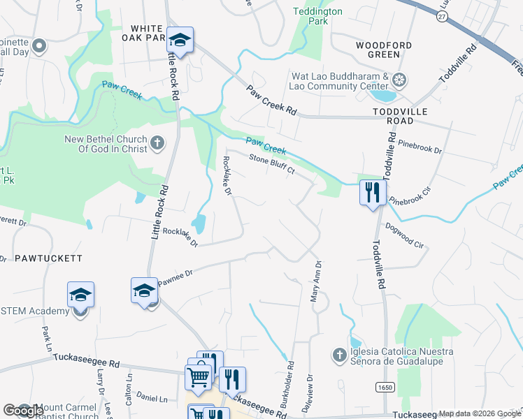 map of restaurants, bars, coffee shops, grocery stores, and more near 1904 Mary Ann Drive in Charlotte