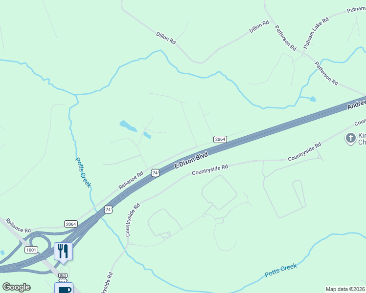 map of restaurants, bars, coffee shops, grocery stores, and more near 221 Reliance Road in Kings Mountain