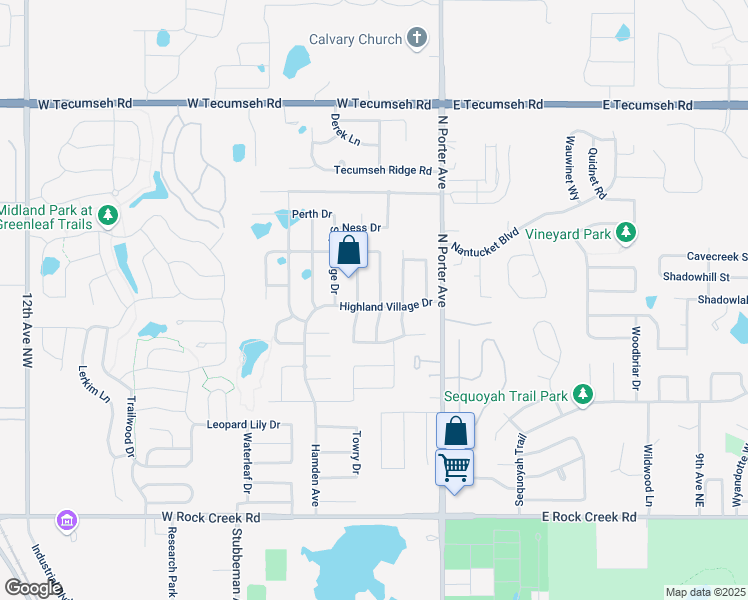 map of restaurants, bars, coffee shops, grocery stores, and more near 3000 Highland Glen in Norman
