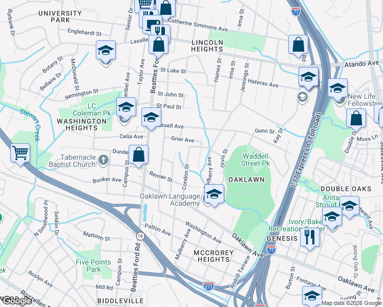 map of restaurants, bars, coffee shops, grocery stores, and more near in Charlotte