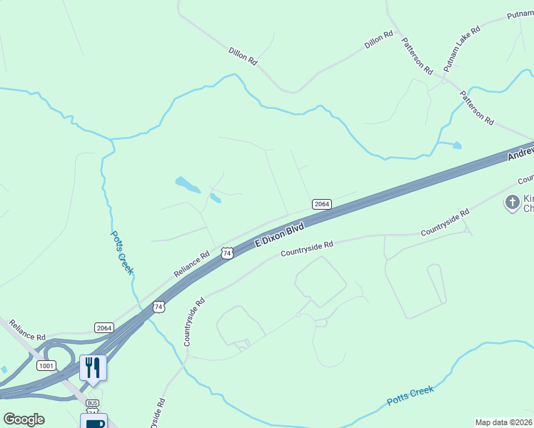 map of restaurants, bars, coffee shops, grocery stores, and more near 221 Reliance Road in Kings Mountain